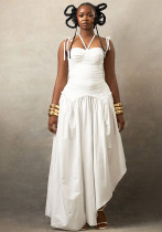 Solid Color slim women's pleated Low Back Halter Neck A-line long dress Solid Color slim women's pleated Low Back Halter Neck A-line long dress