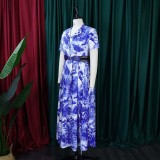 Plus Size Summer Women Printed Short Sleeve Dress