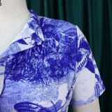 Plus Size Summer Women Printed Short Sleeve Dress