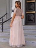 Sequined Mesh Patchwork V-neck Short sleeve maternity dress