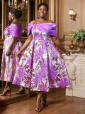 Women Sexy Off Shoulder Jacquard Elegant Formal Party Dresses