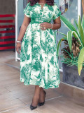 Plus Size Summer Women Printed Short Sleeve Dress