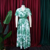 Plus Size Summer Women Printed Short Sleeve Dress