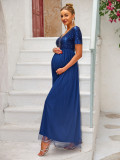 Sequined Mesh Patchwork V-neck Short sleeve maternity dress