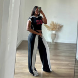 Women Casual Patchwork Loose Straight Pants