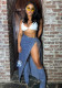 Women Lace-Up Side Slit Denim Skirt