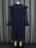 Plus Size Women Half High Neck Lace Dress Two-piece Set