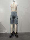 Women summer trendy cargo denim shorts