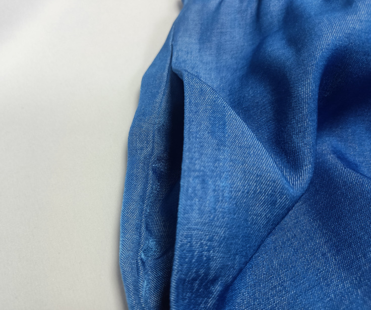 Women blue denim halter neck turndown collar backless top and wide leg pants two piece set