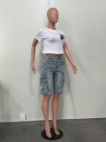 Women summer trendy cargo denim shorts