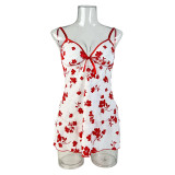 Women Summer Mesh Print See-Through Backless suspender nightdress sexy lingerie