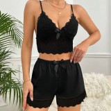 Women Butterfly Lace Patchwork Home Two-piece Set