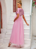 Sequined Mesh Patchwork V-neck Short sleeve maternity dress