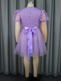 Women Puff Sleeve Butterfly Mesh Dress