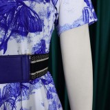 Plus Size Summer Women Printed Short Sleeve Dress