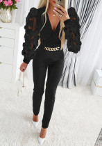 Women Fall Black V-neck Chain Jumpsuit