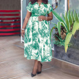 Plus Size Summer Women Printed Short Sleeve Dress