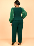Plus Size Women Ruffle Puff Sleeve Top and Pant Two-piece Set