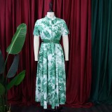 Plus Size Summer Women Printed Short Sleeve Dress