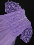 Women Puff Sleeve Butterfly Mesh Dress