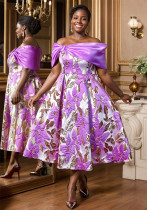 Women Sexy Off Shoulder Jacquard Elegant Formal Party Dresses