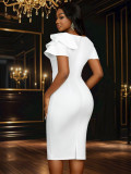 Women Elegant Slash Shoulder Ruffle Bodycon Bow Dresses