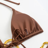 Solid Color Mesh Long Skirt Fashion Sexy Bikini Women's Three-Piece Swimsuit