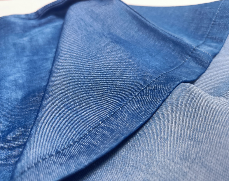 Women blue denim halter neck turndown collar backless top and wide leg pants two piece set