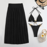 Solid Color Mesh Long Skirt Fashion Sexy Bikini Women's Three-Piece Swimsuit
