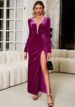 Women V-neck velvet Bodycon evening dress
