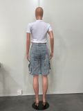 Women summer trendy cargo denim shorts