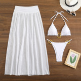 Solid Color Mesh Long Skirt Fashion Sexy Bikini Women's Three-Piece Swimsuit