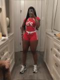 Women Contrast Color Digital Print Short Sleeve Crop Top and Shorts Two Pieces