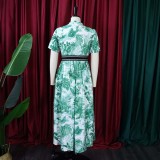 Plus Size Summer Women Printed Short Sleeve Dress