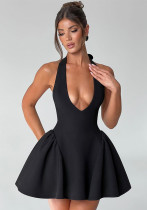 Women Sexy Summer Solid Sleeveless V Neck Halter Neck Dress Women Sexy Summer Solid Sleeveless V Neck Halter Neck Dress