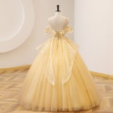 Women Colorful Yarn Yellow Tutu Skirt Dress（Processing time need 3-6 days）