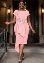 Women Summer Round Neck Short Sleeve Formal Party Patchwork Bodycon Dress