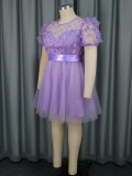 Women Puff Sleeve Butterfly Mesh Dress