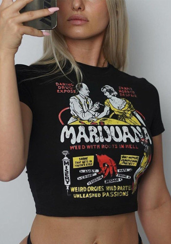 Women Summer Hip-Hop Rock Short Sleeve Crop T-Shirt