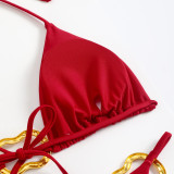 Solid Color Mesh Long Skirt Fashion Sexy Bikini Women's Three-Piece Swimsuit