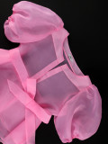 Women Sexy Puff Sleeve See-Through Bow Shirt Bodycon Skirt Elegant Two-Piece Set