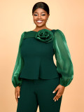 Plus Size Women Ruffle Puff Sleeve Top and Pant Two-piece Set