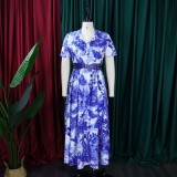 Plus Size Summer Women Printed Short Sleeve Dress