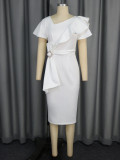Women Elegant Slash Shoulder Ruffle Bodycon Bow Dresses