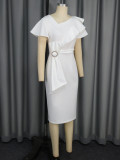 Women Elegant Slash Shoulder Ruffle Bodycon Bow Dresses