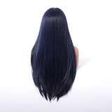 26  Dark Blue High-Layered Straight Wig - Middle Part, Long Bangs [Festival/Cos] (Full Head)