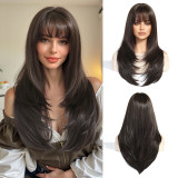 Light Golden Orange Long Straight Wig with Bangs