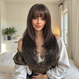Light Golden Orange Long Straight Wig with Bangs