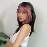 Black to Pink Gradient Bangs Long Straight Wig - Natural Look (Synthetic Fiber)
