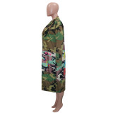 Women's Long Casual Fashion Camouflage Printed Patched Jacket